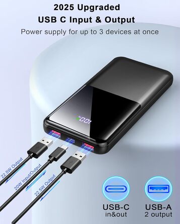 Power Bank 10000mAh 22.5W з PD USB-C: Швидка зарядка для iPhone, Samsung та Huawei (Чорний)
