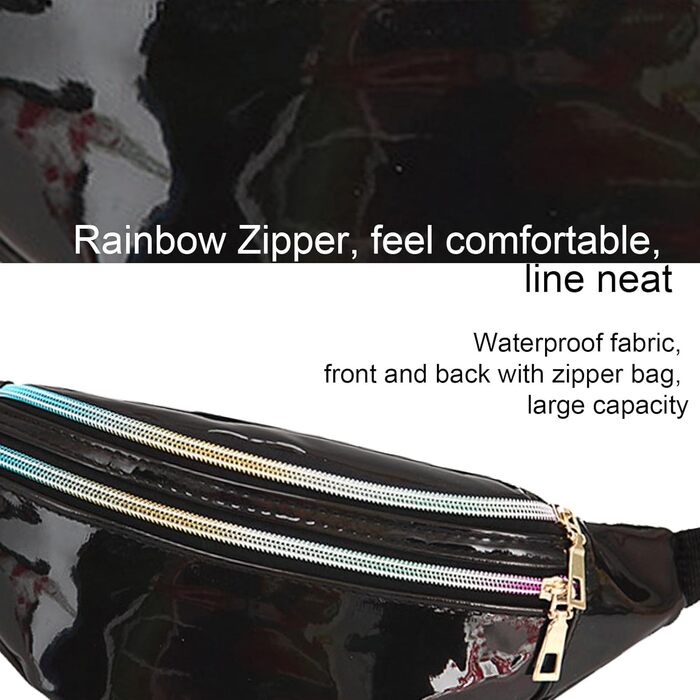 Стильна поясна сумка-фенні-пак AYNKH з трьома відділеннями, водонепроникна, унісекс (Яскраво-чорний)