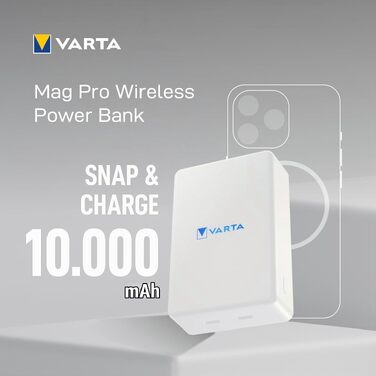 Повербанк VARTA Power Bank Energy 10000 mAh 20W, USB-C та USB-A, Li-Polymer, Pass-Through зарядка, Mag Pro 10000 білий