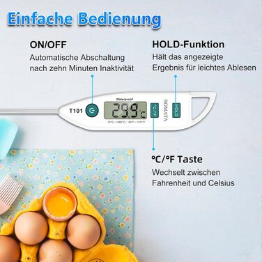 Термометр кулінарний BOMATA IPX7 вологостійкий, для їжі, рідин, приготування страв. З довгим зондом. T101 (білий)
