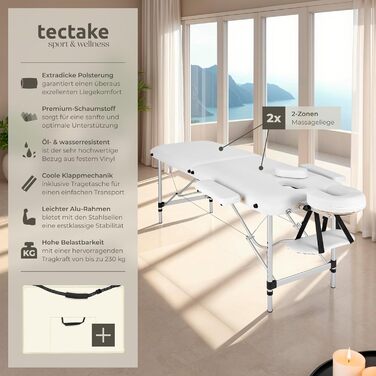 Масажний стіл Tectake 2 зони, складаний, з регулюванням висоти, з аксесуарами (головна підставка, підлокітники, сумка) - чорний
