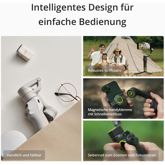 DJI Osmo Mobile 6 - Стабілізатор для смартфона, 3-осьовий, з розширеним штативом, трекінг об'єкта, для YouTube, TikTok, сірий