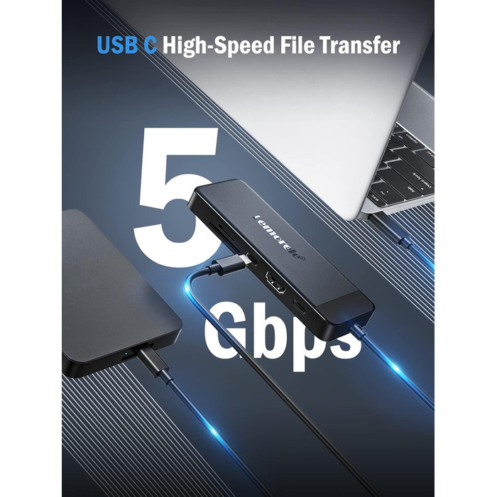 Lemorele USB-C док-станція: хаб з 2 HDMI, 3 USB 3.0/2.0, PD 100W для Windows, MacBook, Dell, HP, Surface (4K)