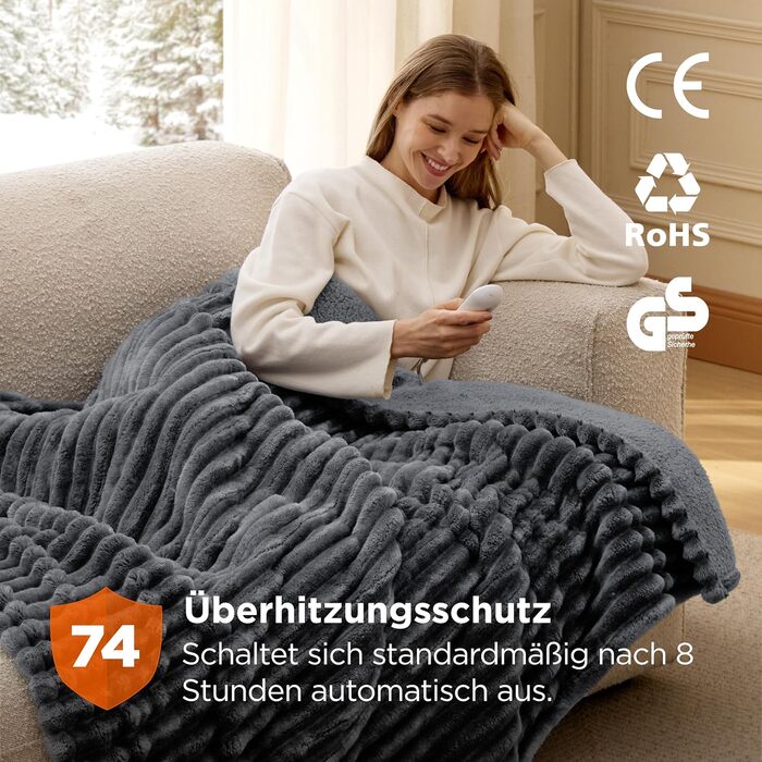 Електрична ковдра BEDSURE з автовимкненням, 130x180 см, сіра - ідеальний подарунок для мами на Різдво