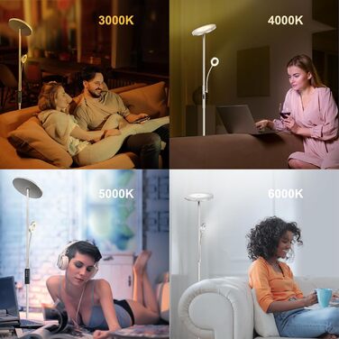 LED торшер Modlicht 35W з регулюванням яскравості, чорний, 4200LM з пультом та сенсорним керуванням, 3000-6000K, для вітальні, спальні, офісу