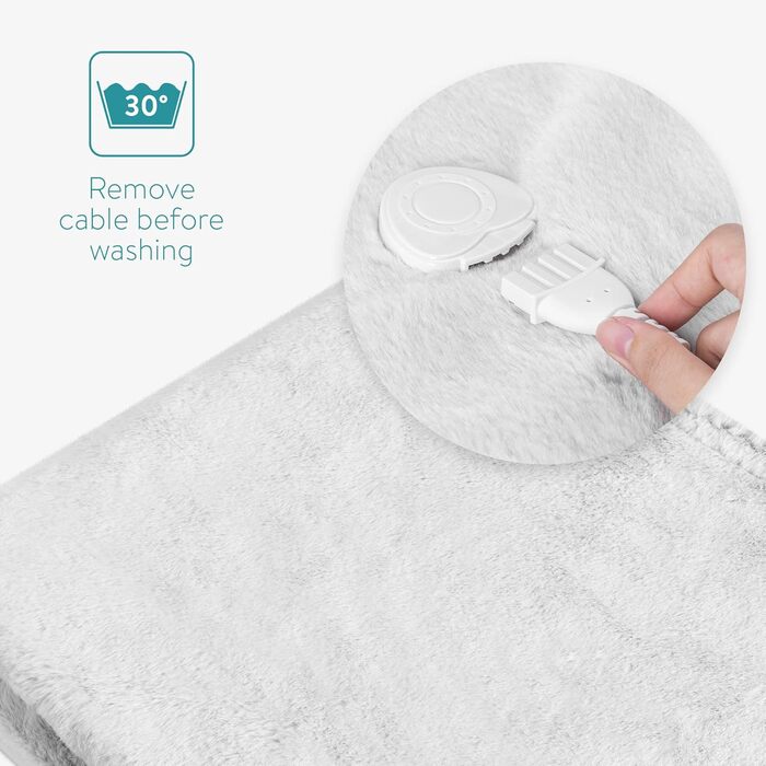 Електрична ковдра Navaris XXL з підігрівом 180x130 см, 3 режими, автовимкнення, пральна, м'яка, темно-сіра (сіра/біле штучне хутро)