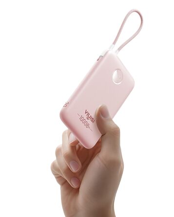 Повербанк VIYISI 10000mAh ультратонкий із вбудованим кабелем USB-C, рожевий