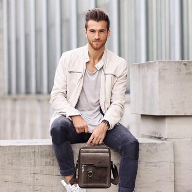 Чоловіча сумка через плече ANPTER: шкіряна, вінтажна, месенджер, через плече, для телефону (колір: коричневий)