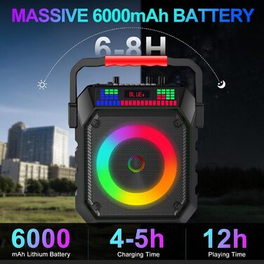 Караоке машина з 2 мікрофонами, портативна Bluetooth колонка з підсвічуванням для дорослих/дітей, PA система, підтримка TF/USB, FM, запис, AUX, для вечірок, співу, DJ, заходів