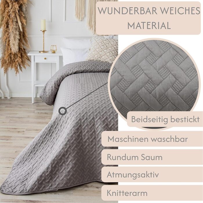 Daybed Cover 200x220 Grey Bedspread Throw Bed Throw Sofa Throw Quilted Blanket Sofa Blanket Throw Blanket Bed Covers XXL Overbed Cover Quilted Daybed Covers Quilted Quilt Bedspread