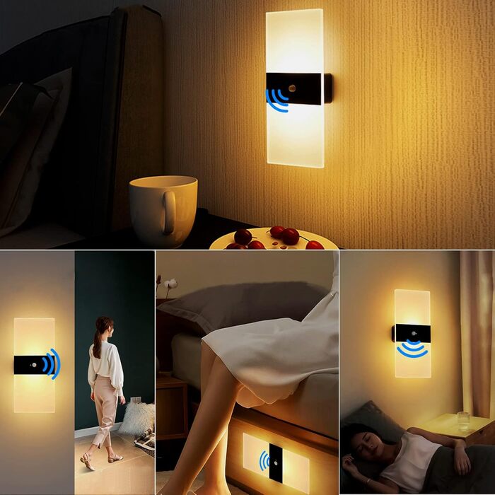 LED-лампа на батарейках VOMI з датчиком руху для дому, акрил, USB-зарядка, 4000mAh, для коридору та сходищ, 2 штуки, тепле світло (сенсор 3000k)