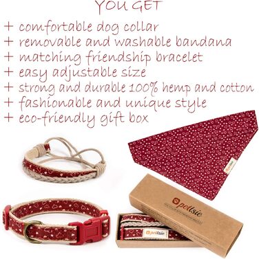 Pettsie dog bandana with collar and friendship bracelet, Adjustable sizes S, M, and L, Detachable bandana cloth, Attractive packaging included, Dog lover, L, Red