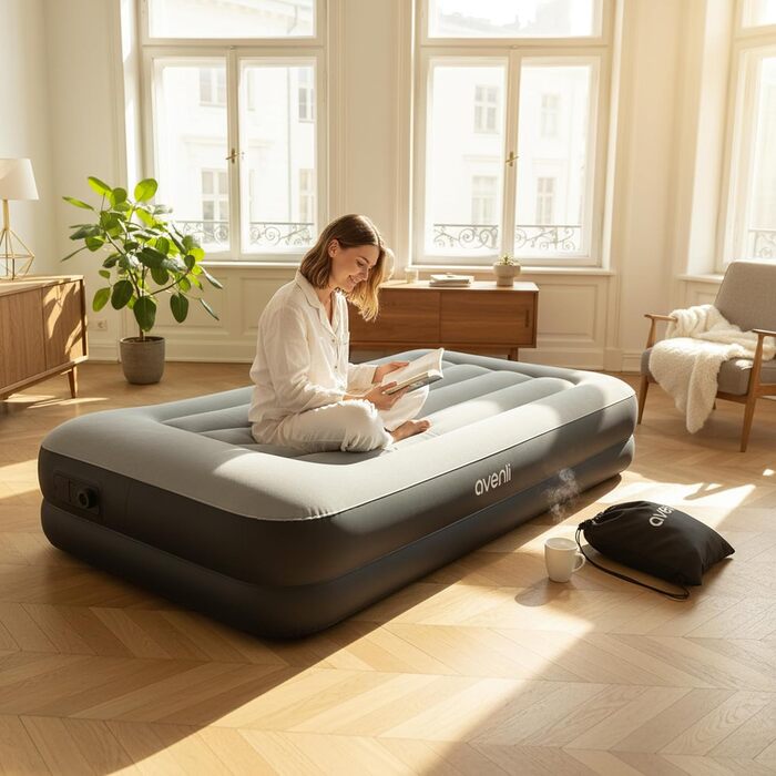 Надувний матрац Avenli самонадувний 191x99x36 см для 1 особи з вбудованим насосом, флоксована поверхня для кемпінгу та дому