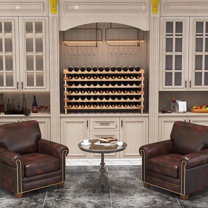 GIANTEX Stackable Wine Rack, Wooden Bottle Rack for 72 Bottles, Wine Cabinet Wine Stand with 6 Tiers, Modular Bottle Holder for Kitchen Bar, Wooden Shelf 119 x 29 x 72 cm, Natural Wood Color