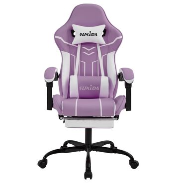 Ігрове крісло SUKIDA Ergonomic Gaming Chair з підставкою для ніг та підтримкою попереку, фіолетово-біле