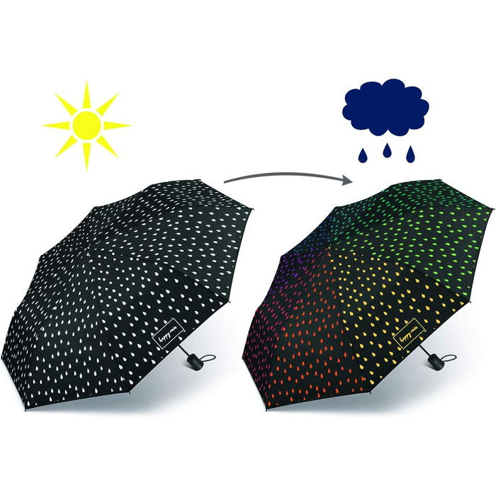 Чорний парасолька Happy Rain з ефектом зміни кольору, компактний парасолька-тростина, 95 см