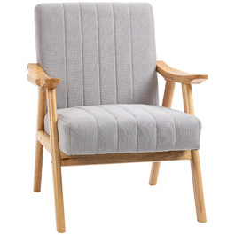 HOMCOM Ear Chair Upholstered Chair with Armrests Lounge Chair Relax Chair Scandinavian Design Rubberwood Legs Light Grey for Living Room & Relaxation