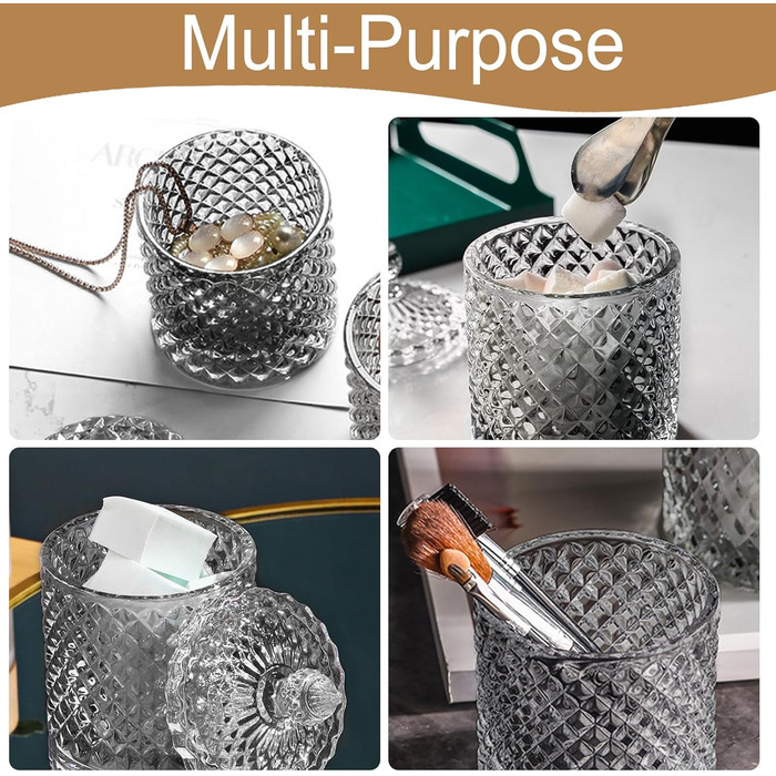 Контейнер для ватних паличок та дисків 2 шт. Прозорий скляний органайзер для ванної кімнати та туалетного столика. Підходить для ватних паличок, дисків, солі для ванни.