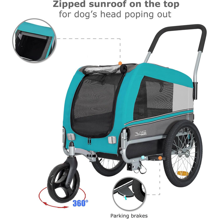 Універсальний візок-перевозник для собак Tiggo VS Pets Medium: велосипедний, буксирний, для джогінгу, блакитний