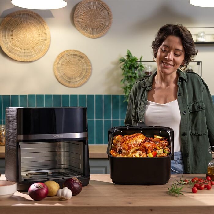 Cecotec Oil-Free Hot Air Fryer 8L Grill Plate - Grill - Double Heating Elements - Cecofry&Grill Duoheat 8000. 2200W, Dietetic and Digital, Window, Temperature Control 80-200°C, 8 Menus