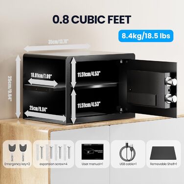 Сейф Grimtron з біометричним сканером відбитків пальців, 22л, LED-підсвічування, тихий режим, антивандальний, з нержавіючої сталі, чорний