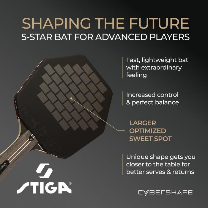 STIGA Pro Carbon+ Cybershape Table Tennis Racket - 5-Star Offensive Paddle for Professional Play