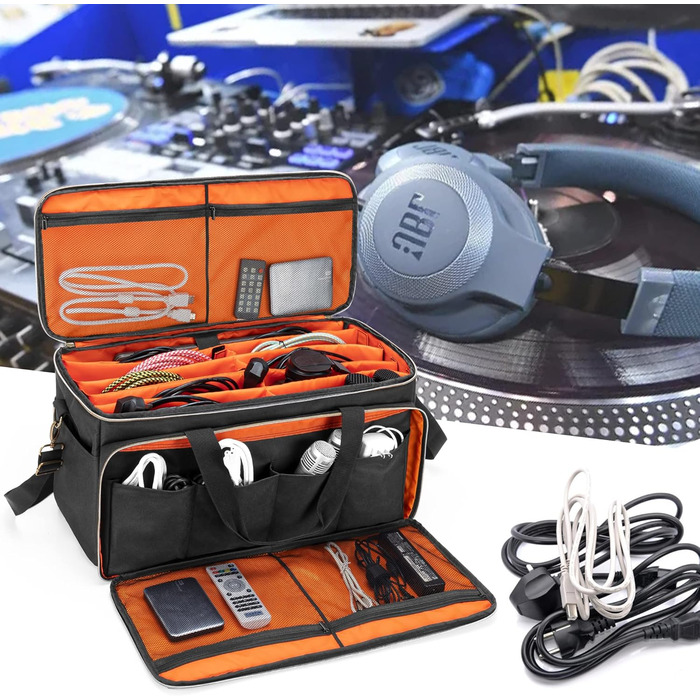 Сумка для DJ Trunab, органайзер кабелів, велика сумка для DJ з знімними перегородками та відділенням для ноутбука 15,6
