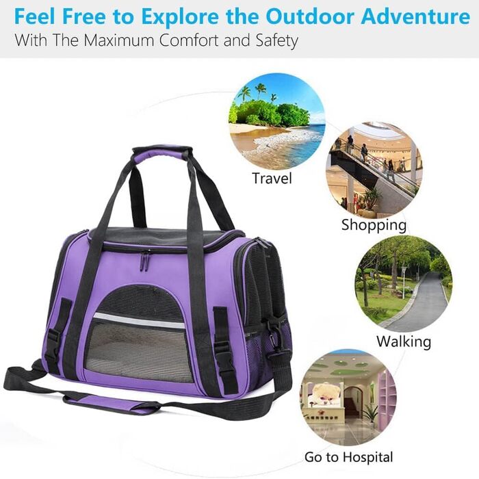 Транспортний бокс для собак та котів, складаний, з м'якою підстилкою, фіолетовий