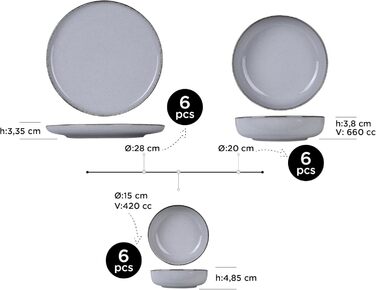 Сервіз посуду Kutahya Porselen 12-ти частинний на 4 особи – Сучасний порцеляновий сервіз Pearl Grey (18 частин)