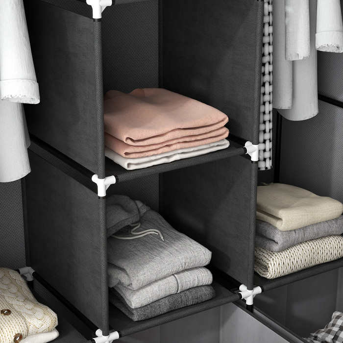HOMCOM Folding Wardrobe, Fabric Closet, Zipped Folding Cabinet, Non-woven Fabric, Dark Grey, 125x43x162.5cm | Aosom