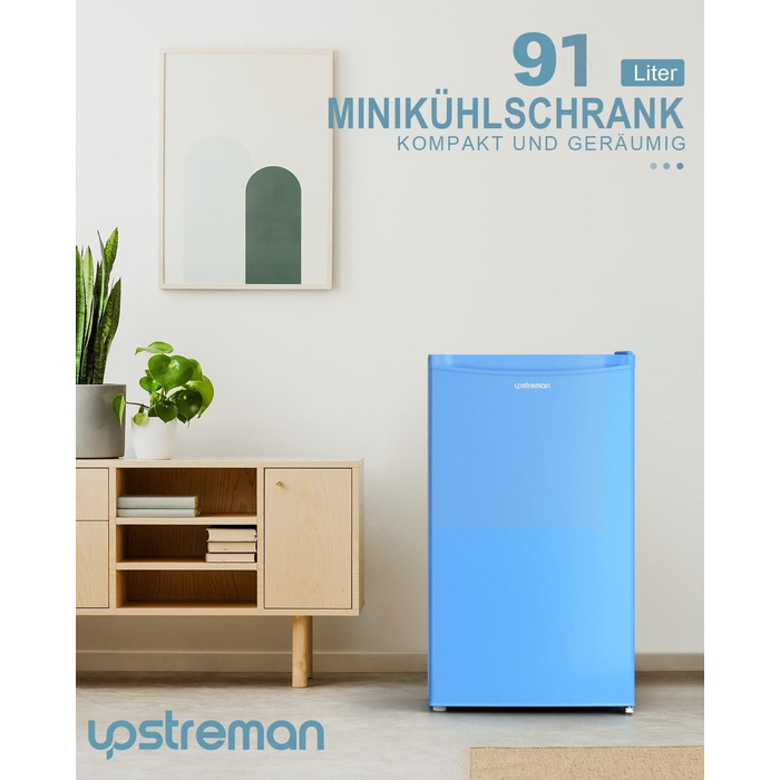 Upstreman 91L Міні-холодильник з функцією швидкого охолодження, 5 температурних режимів (1-8°C), енергоефективний, 41 дБ, компактний та місткий для студентського гуртожитку/офісу, BR321- (Блакитний)