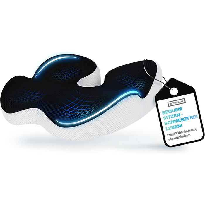 Ортопедична подушка для сидіння з Memory Foam | Ергономічна для офісу, авто та дому – проти болю в спині, геморою та ішіасу | Пральна, дихаюча | Рекомендовано до 95 кг