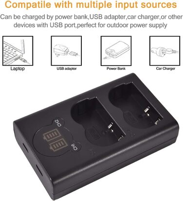 Запасна батарея DSTE 2X BP-511 + подвійне USB-зарядне пристрій з LCD-дисплеєм для Canon EOS (10D, 20Da, 300D, 30D, 40D, 50D, D30, D60, DM-MV100Xi, DM-MV430, DM-MV450, DM-MVX1i)
