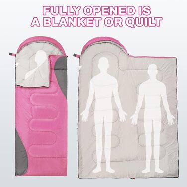 Спальний мішок Elevon для дорослих, підлітків та дітей, для холодної та теплої погоди, водонепроникний, легкий, компактний з компресійним мішком, для 3-4 сезонів, кемпінг, рюкзак, подорожі, зелений (1 особа, 1 шт., Рожевий)