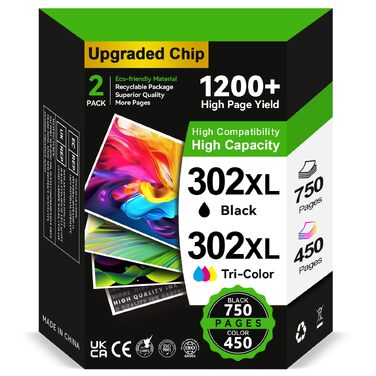Картриджі для принтера HP 302 XL сумісні (чорний та кольоровий), Multipack для HP Envy 4520, 4525, 4527, DeskJet 3630, 3636, OfficeJet 3830, 3831, 5230, 5232