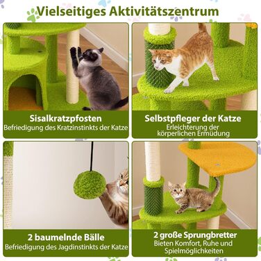 Дерев'яний кігтеточка для котів Costway 97 см з печерою та лежанками, кігтеточка з сизалевого мотузка та дерев'яною основою, зелено-бежева