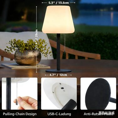 MALUX LED Акумуляторна Настільна Лампа, Бездротова, 8 Кольорів, IP44 Водонепроникна, для Дому, Саду, Готелю, Балкону, Кегль