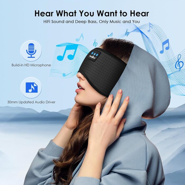 Маска для сну Musicozy з навушниками Bluetooth | 100% затемнення, для подорожей, релаксації | Подарунок для чоловіків та жінок