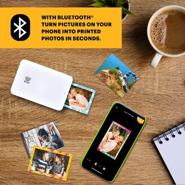 Фотодрук KODAK Step Slim: Портативний кольоровий принтер для смартфонів - друк 2x3” фотографій через Bluetooth, білий