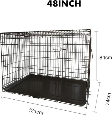 Клітка для собак 60 x 43 x 48 см, розкладний транспортний відсік з 2 дверцятами, металева переноска для тварин, вольєр, переноска для собак в авто, гніздо з піддоном
