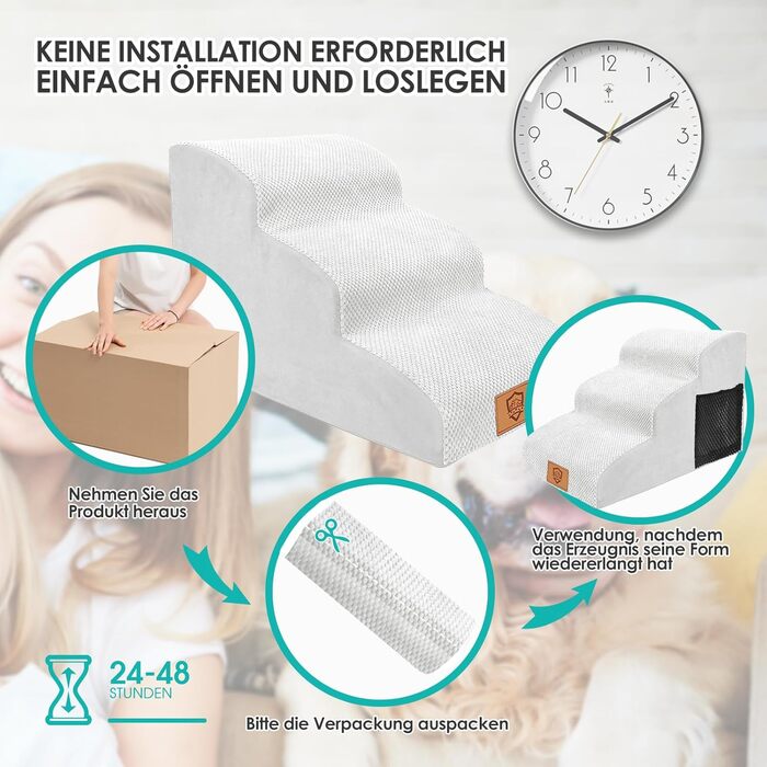 Сходинки для собак Myiosus: 3 сходинки, 40 см, водонепроникні, для маленьких собак і котів, білі