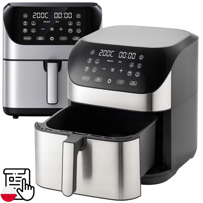 Аерофритюрниця 8л: безмасляна фритюрниця 1800 Вт, 10 програм, з дисплеєм