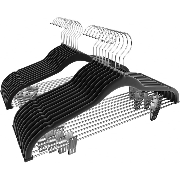 Плечики для одягу VECELO Premium з металевими кліпсами, антиковзаючі, економні, набір 20 шт. (для жінок та чоловіків)