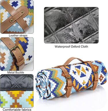 Пікнік-ковдра 200x200 см Boho, водонепроникна, велика портативна пляжна ковдра, антипісочна, ізольована, з ручкою для перенесення, для пікніка, кемпінгу, пляжу та парку