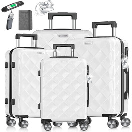 Набір валіз KESSER® 4 шт. | ABS валізи з кодовим замком, ваговою валізою та органайзером для подорожей | Ручна та велика валіза для бізнесу та подорожей, 360° обертання (Білий сніг)