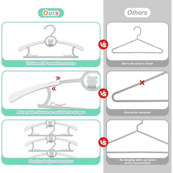 30 дитячих вішалок для одягу, регульовані, 28-36 см, з антиковзким покриттям та бантиками, для дітей, сірі