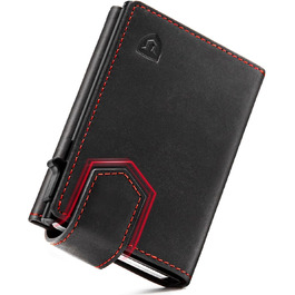 Чоловіче картхолдер LORZOR® з магнітною застібкою, slim-гаманець з відділенням для монет, RFID захист, для 10 карт, чорний/червоний