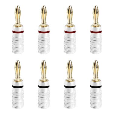 8 шт. бананові конектори 24K позолота для акустичних кабелів, Hi-Fi аудіо, домашній кінотеатр, 4 червоні, 4 чорні, сумісні з кабелями 0.75 мм - 4 мм