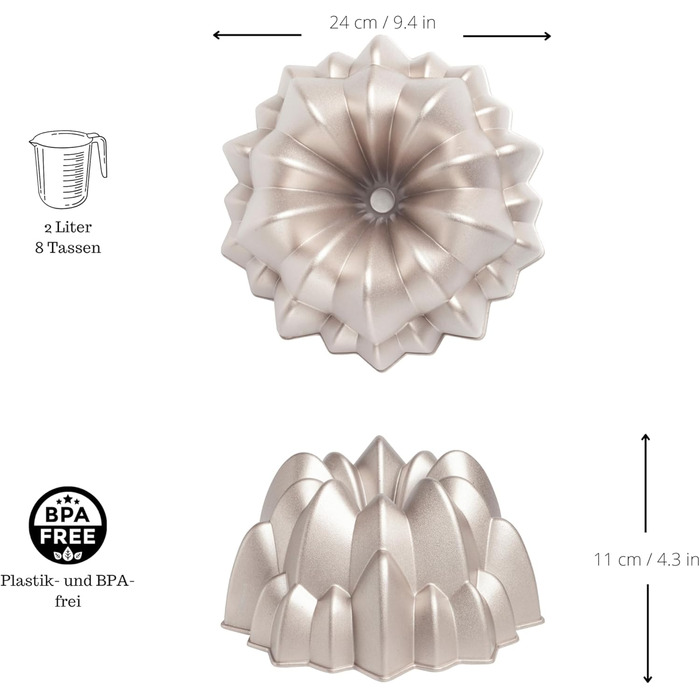 Форма для кексу Erreke Gugelhupfform, 24 см, 2 л, преміум-якість, з антипригарним покриттям