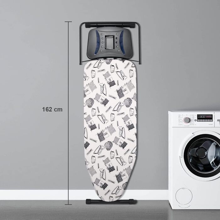 Прасувальна дошка Duwee Extra велика з парогенератором, термостійке покриття, регульована висота, стабільні ніжки, складна, 122 x 43 см (Біла)